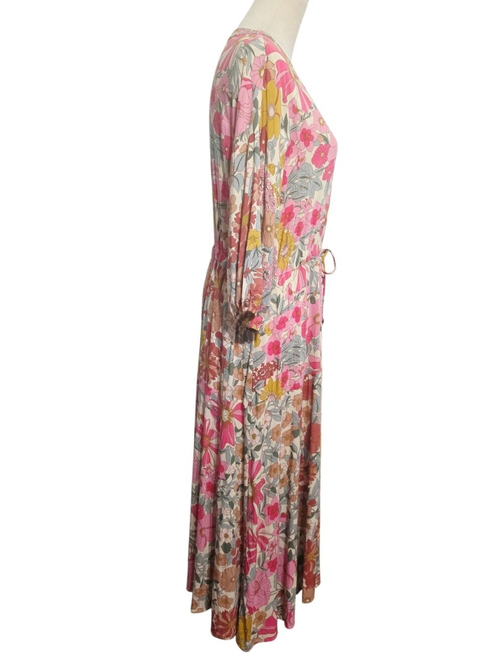 Entro Floral Maxi Dress Women Medium Boho Cottagecore 3/4 Sleeve V Neck Lined - Picture 5 of 11